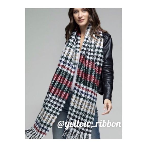 NEW Oversized Houndstooth Fringe Scarf - Picture 1 of 3